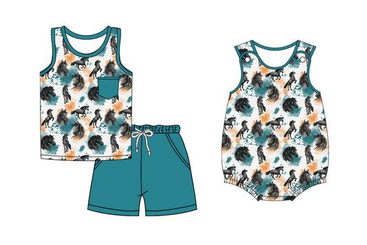 2.13 custom each style moq 5eta 4-6week Sibling Sister horse baby girls short sleeve shorts sets and romper match design
