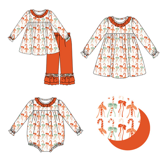 25.6.12 custom each style moq 5eta 4-6week Sibling Sisters Christmas bow baby girl long sleeve pants sets and dress and rompers match family design