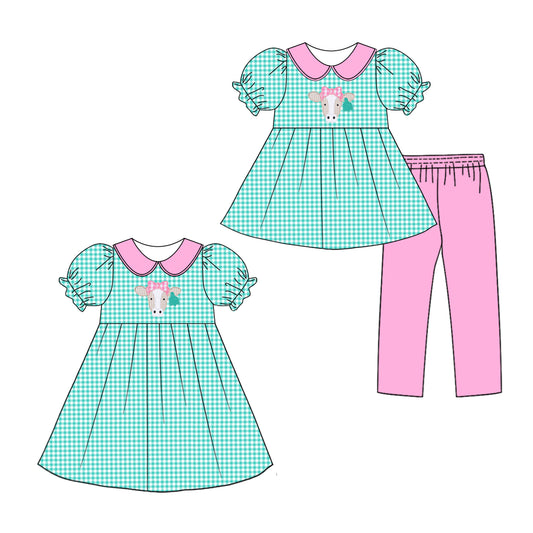 25.10.15 custom each style moq 5 eta 6-8week Sibling Sisters cow bow baby girl short sleeve pants sets and dress match family design