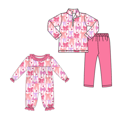 25.10.2 custom each style moq 8 eta 6-8week Sibling Sisters bow baby girl clothes long sleeve pants sets and romper match family design