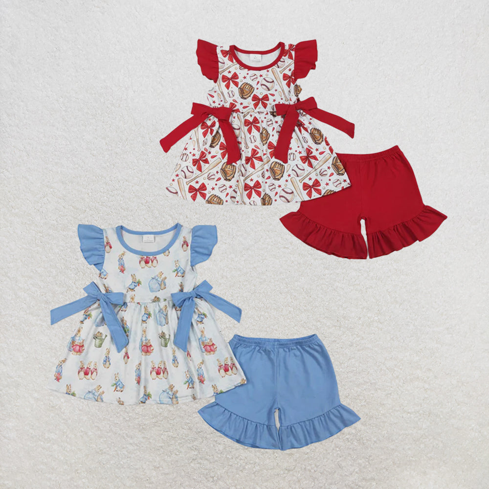 RTS NO MOQ Sibling Baby Girls Rabbit Eggs Tunic Ruffle Shorts Easter Clothes Set Knee Length Dress Rompers