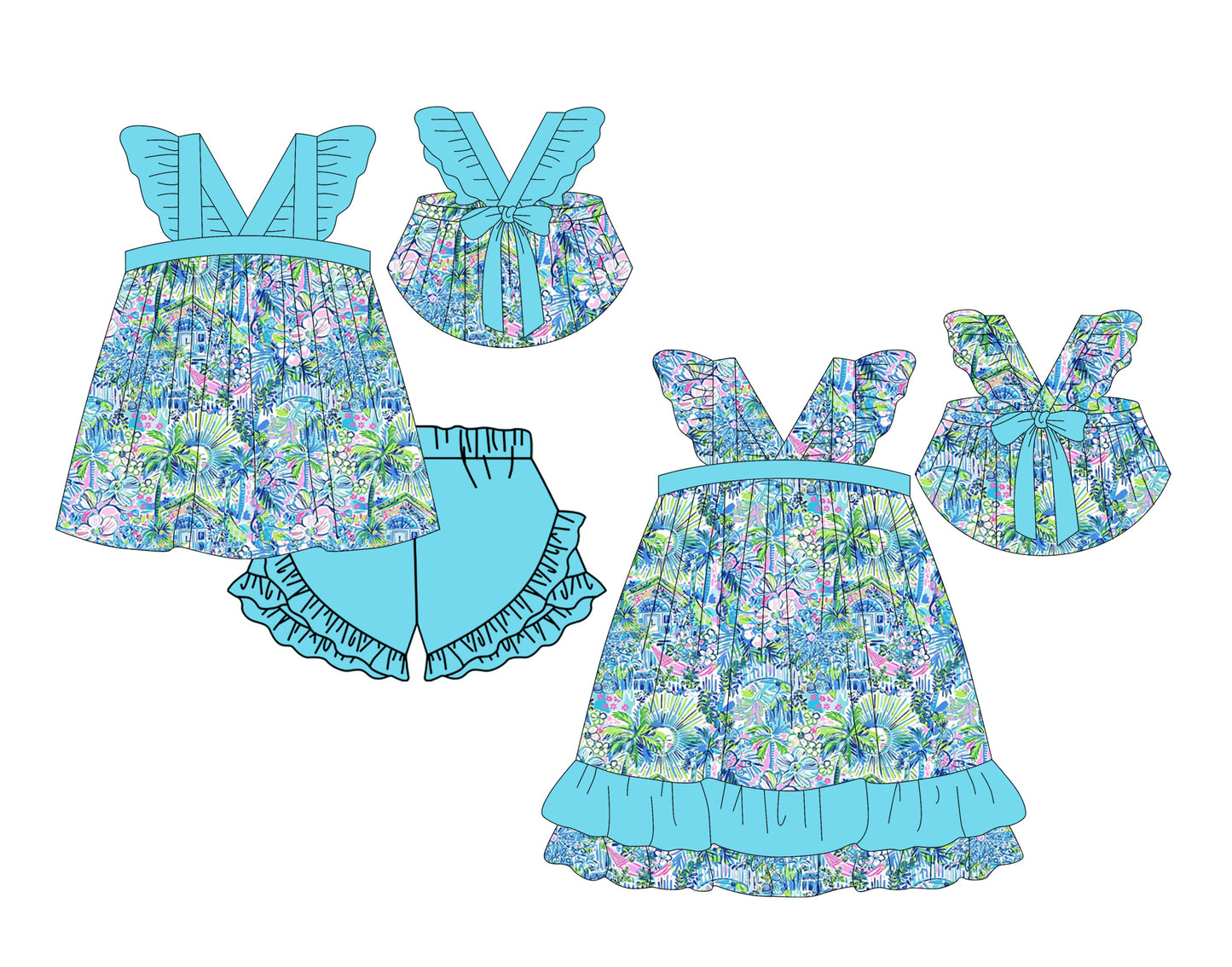 12.11 custom each style moq 5eta 4-6week Sibling Sister pattern baby girl short sleeve shorts sets and dresses match design