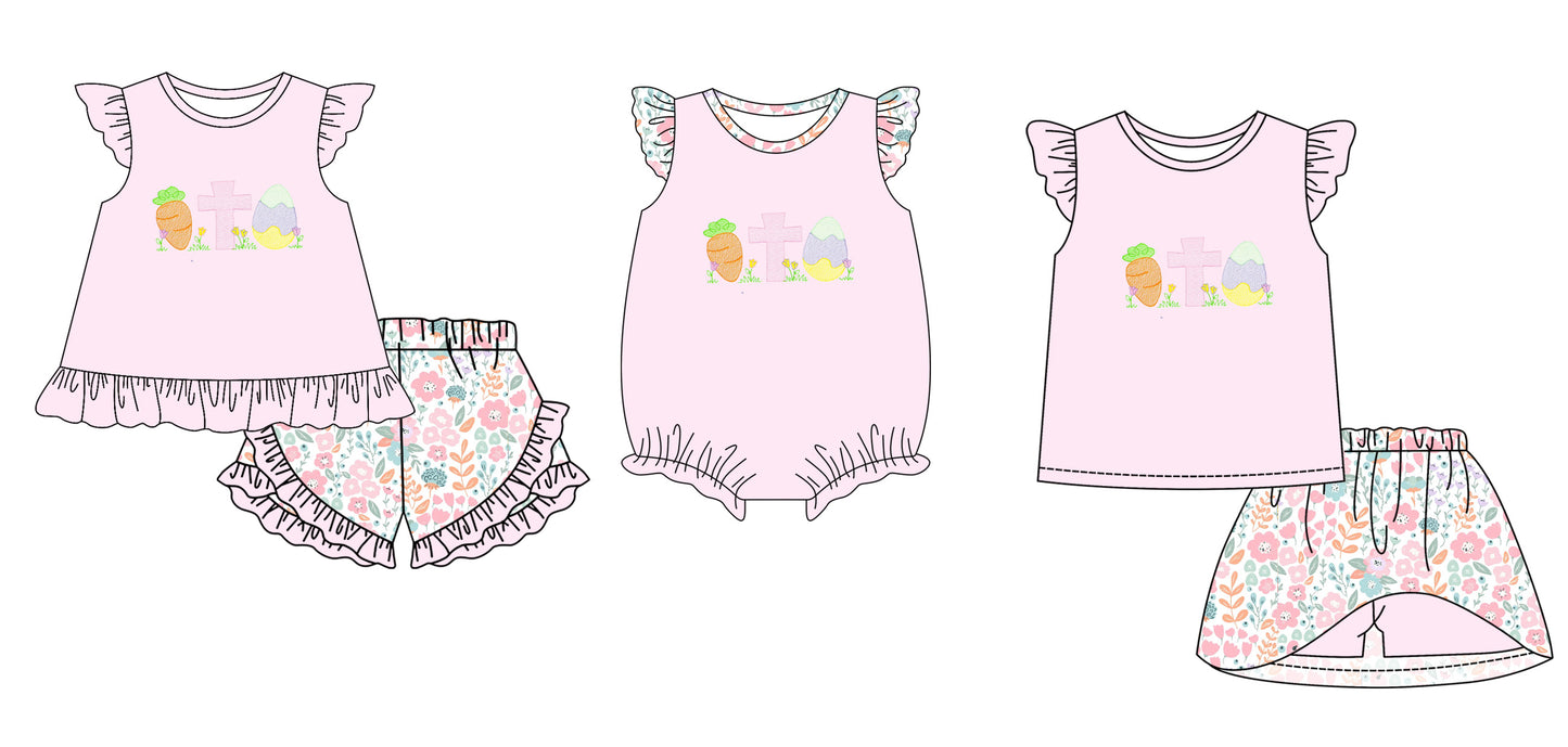 11.30 custom each style moq 5eta 4-6week Sibling Sister easter baby girl short sleeve shorts sets and dress and rompers match family design