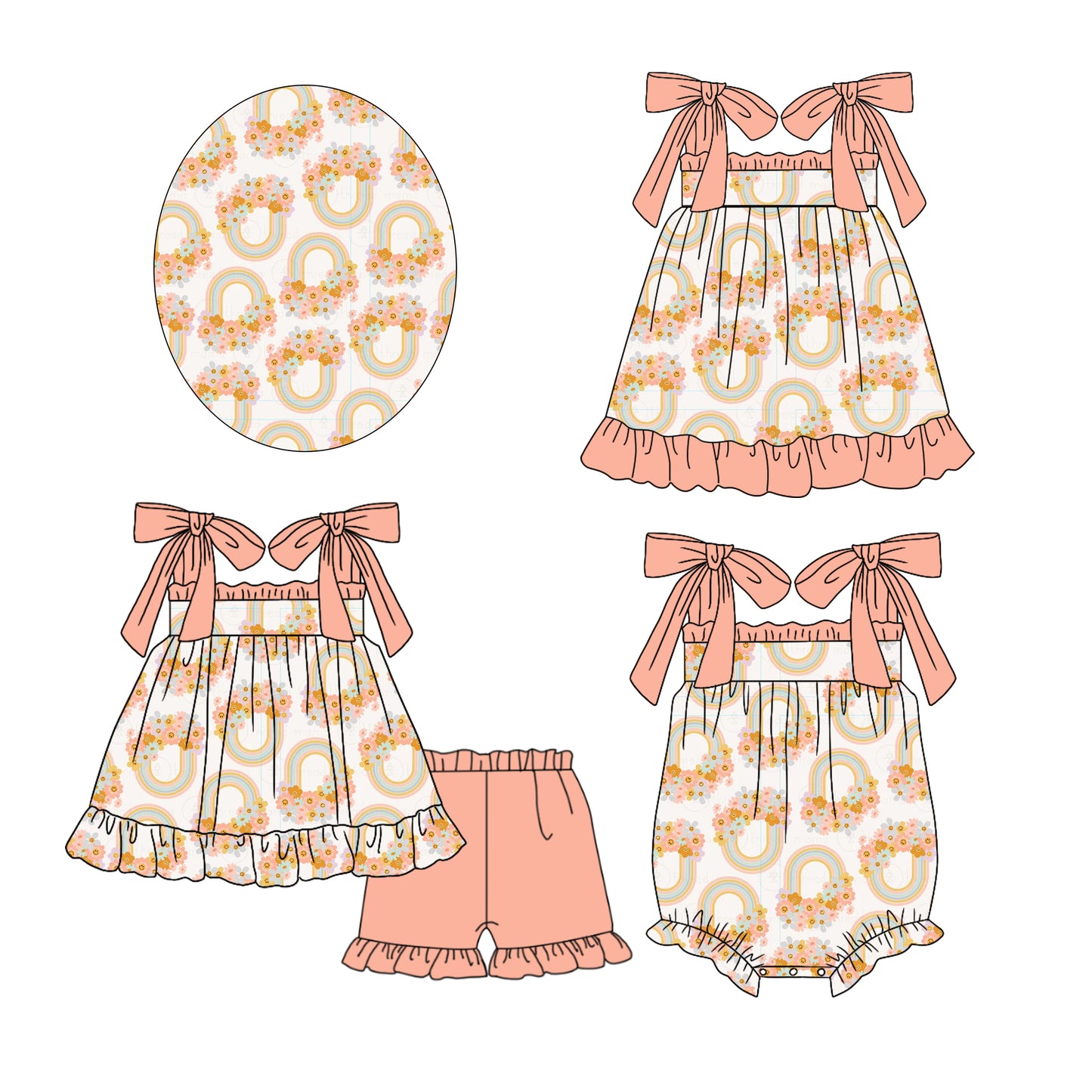12.13 custom each style moq 5eta 4-6week Sibling Sister floral baby girl short sleeve shorts sets and dress and rompers match family design