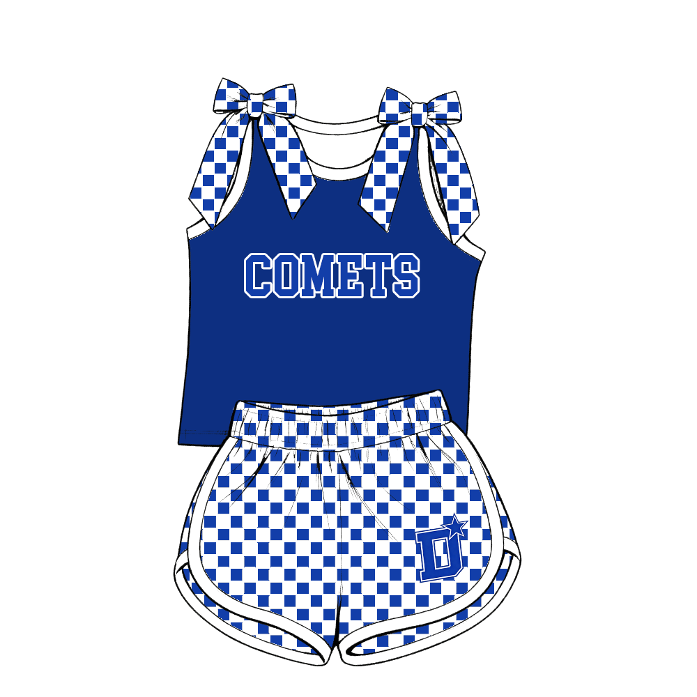 custom moq 5 mix size MSD070707 Baby Girls Checked Bow Sleeveless Tank Top Checked Elastic Waist Shorts Set
