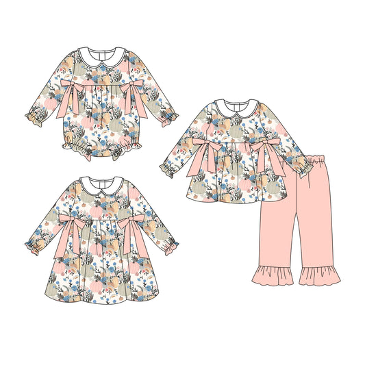 25.6.25 custom each style moq 5eta 4-6week Sibling Sisters pumpkin baby girl long sleeve pants sets and dress and rompers match family design
