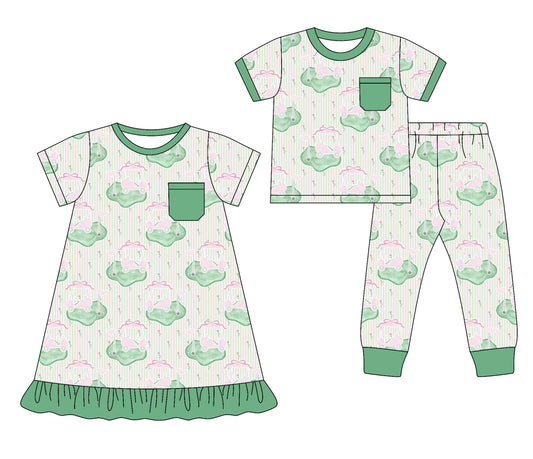 25.9.19 custom each style moq 8 eta 6-8week Sibling Sisters bow baby girl short sleeve pants sets and dress match family design