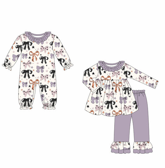 25.6.11 custom each style moq 5eta 4-6week Sibling Sisters bow baby girl long sleeve pants sets and rompers match family design