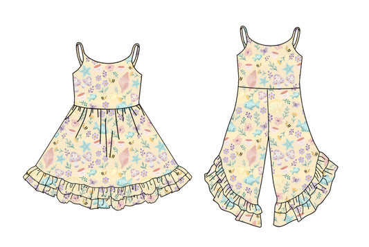 25.11.11 custom each style moq 5 eta 6-8week Sibling Sisters floral baby girl short sleeve dress and jumpsuit match family design