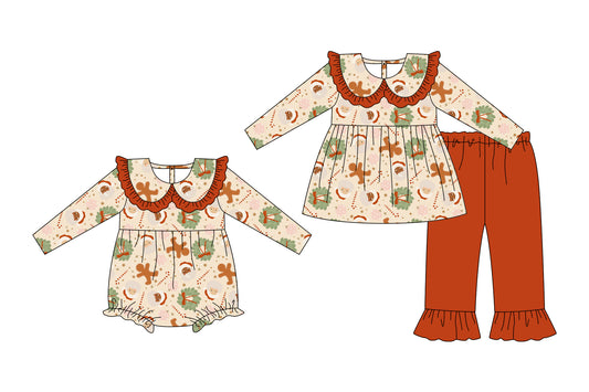 25.7.18 custom each style moq 5eta 4-6week Sibling Sister Christmas baby girl long sleeve pants sets and rompers match family design