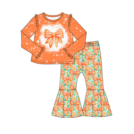 9.16 custom each style moq 5eta 4-6week Sibling Sister bow orange baby girl sets and dress and rompers match family design