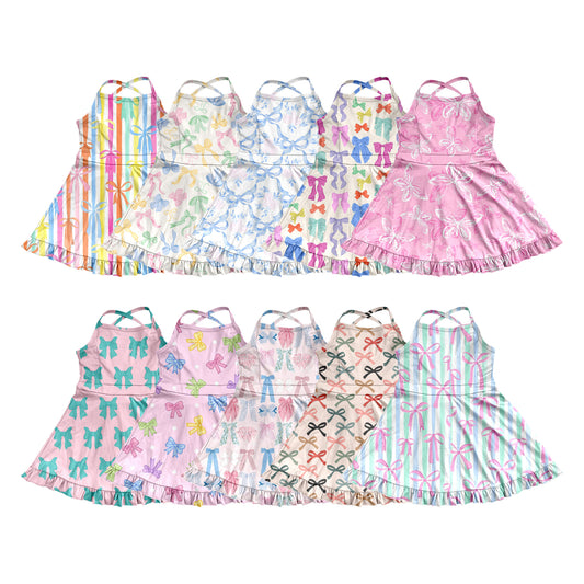 3.14 custom each style moq 5eta 4-6week Sibling Sister baby girls short sleeve dress and dress 8 match design