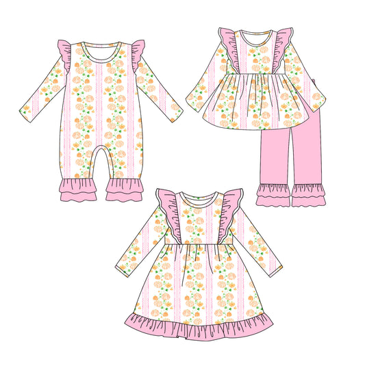25.6.17 custom each style moq 5eta 4-6week Sibling Sisters pumpkin baby girl long sleeve pants sets and dress and rompers match family design
