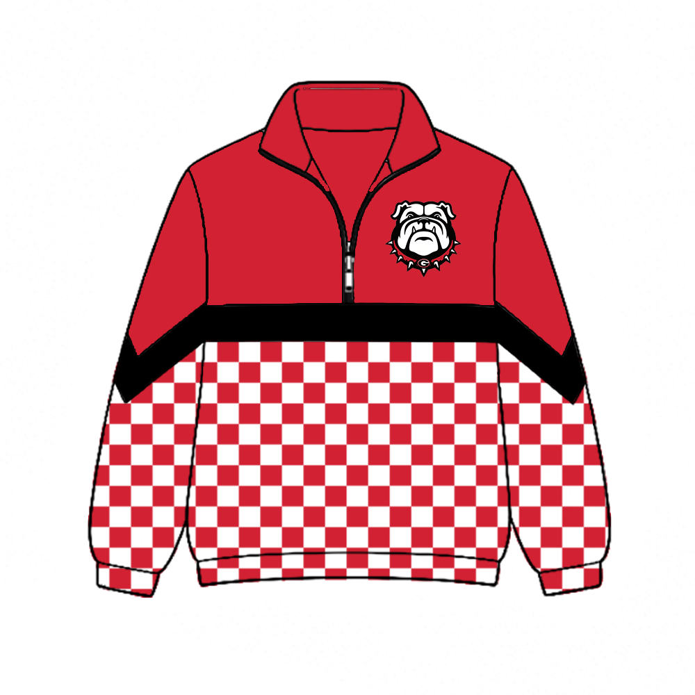 custom moq 5 mix size MSD072507 Baby Kids Casual Checked Zip Pullover Long Sleeve Team Top
