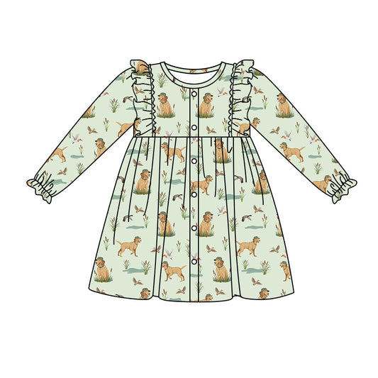 8.31 custom each style moq 5eta 4-6week baby girls clothes puppy long sleeve dress