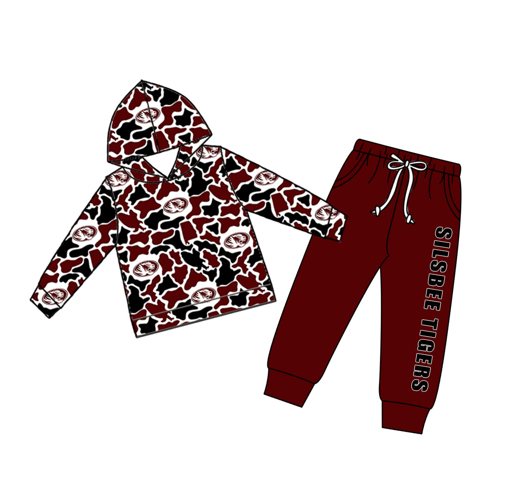 Custom moq 5 mix size teams Baby Boy Camouflage Long Sleeve Hoodie Top Drawstring Pants with Pockets Set