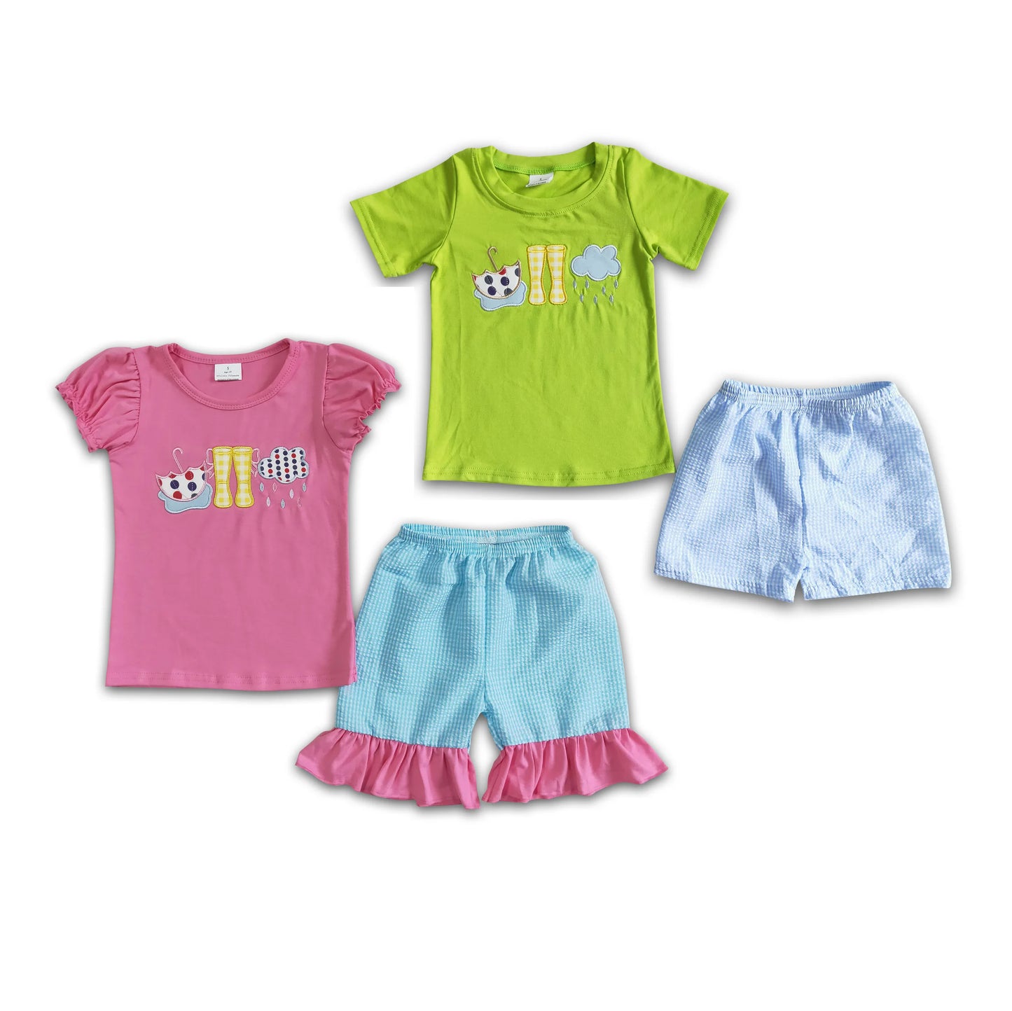 RTS NO MOQ Embroidery short-sleeved shorts suit & short-sleeved sets