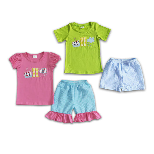 RTS NO MOQ Embroidery short-sleeved shorts suit & short-sleeved sets