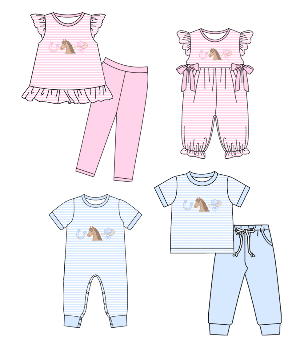 25.11.15 custom each style moq 5 eta 6-8week Sibling Sisters horse hat baby girl short sleeve pants sets and rompers 2 match family design