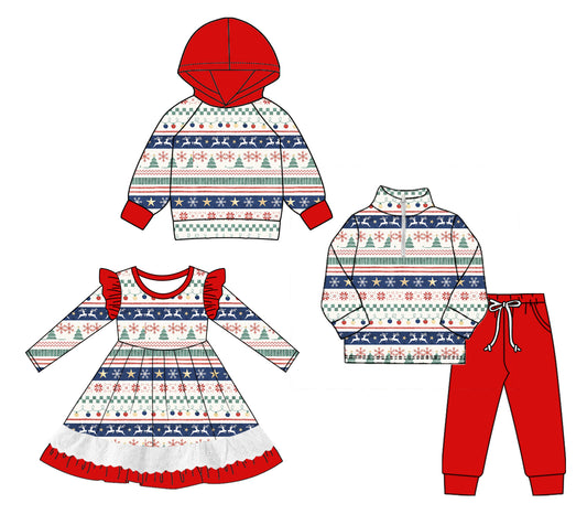 25.8.7 custom each style moq 5eta 4-6week Sibling Sisters Christmas baby girl long sleeve pants sets and dress and hooded top match family design