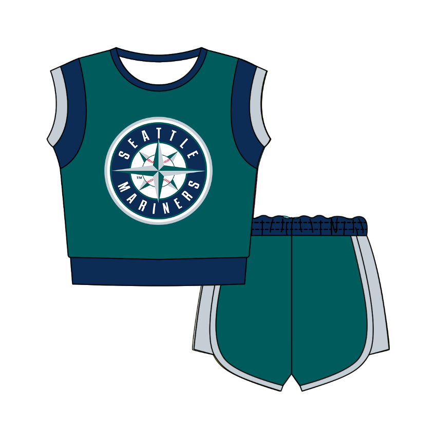 Custom moq 5 mix size milk silk summer teams Green  Sleeveless O-Neck Top And Shorts Set Cute And Comfortable Kids' Outfit