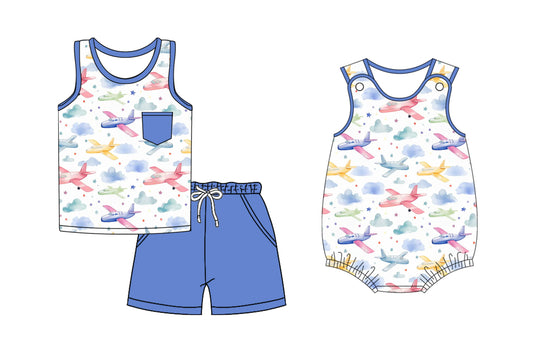 3.31 custom each style moq 5eta 4-6week Sibling Sister airplane baby girl short sleeve shorts sets and romper match design