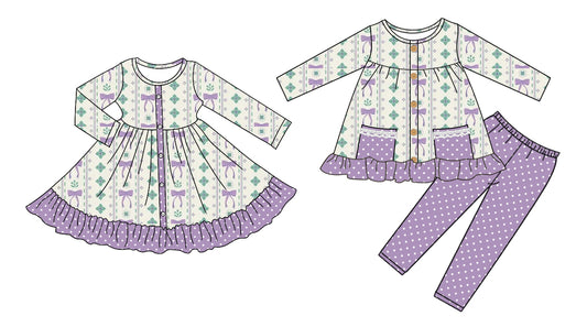 25.9.5 custom each style moq 5eta 4-6week Sibling Sisters bow baby girl long sleeve pants sets and dress match family design