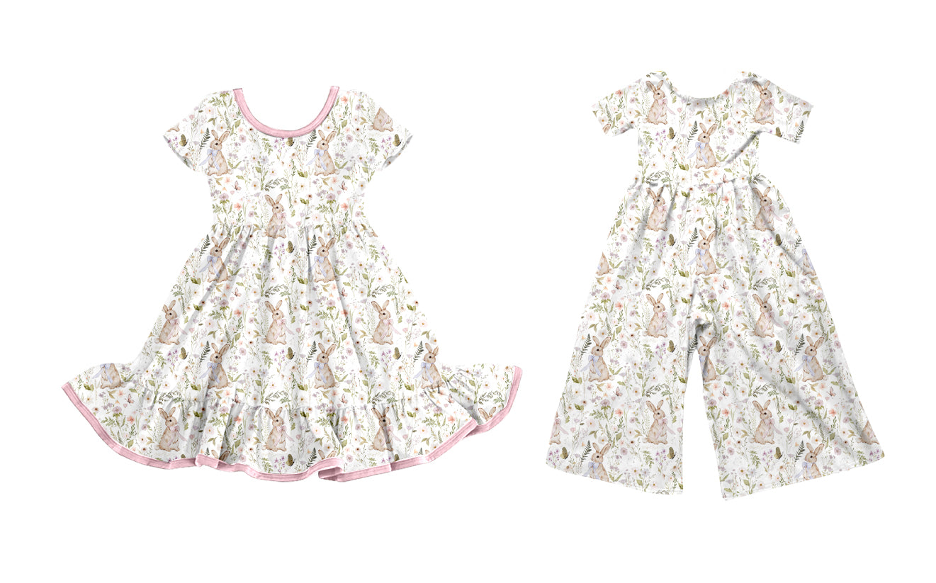 25.9.22 custom each style moq 8 eta 6-8week Sibling Sisters bunny floral baby girl long sleeve dress and jumpsuit match family design
