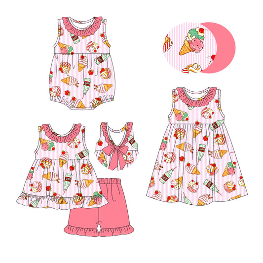 3.7 custom each style moq 5eta 4-6week Sibling Sisters baby girl short sleeve shorts sets and dress and rompers match family design