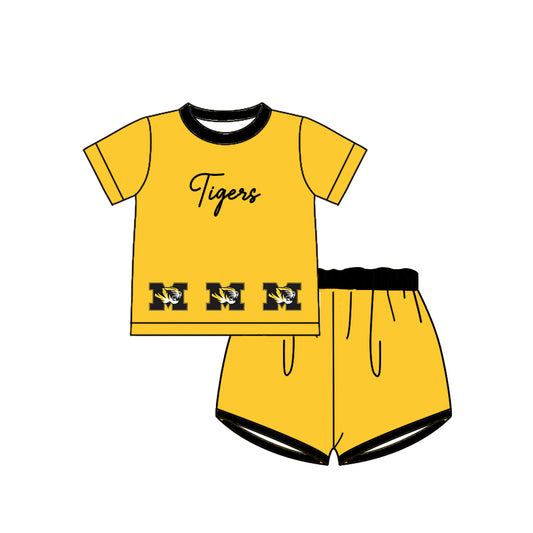 Custom moq 5 each style eta 6-8weeks baby boy clothes team yellow short sleeve shorts sets-25.10.14