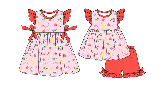 25.12.30 custom each style moq 5 eta 6-8week Sibling Sister bow baby short sleeve shorts sets and dress match design
