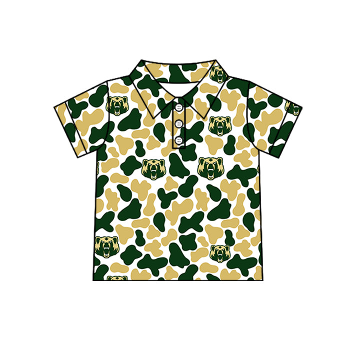 Custom moq 5 mix size summer teams Baby Boys Camo Button Short Sleeve Polo Shirt