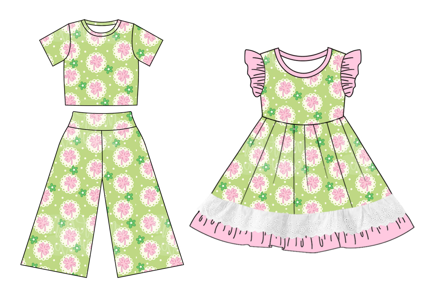 12.3 custom each style moq 5eta 4-6week Sibling Sister green baby girl sets and dress match family design