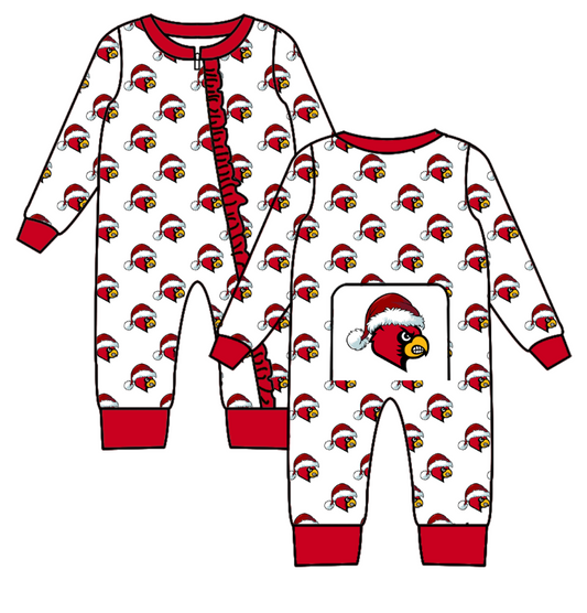 Custom moq 5 eta 6-8weeks Christmas hat bird red team long sleeve girls  romper