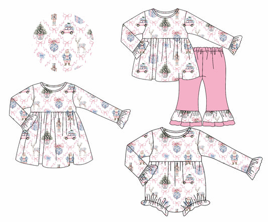 25.7.9 custom each style moq 5eta 4-6week Sibling Sisters Christmas bow baby girl long sleeve pants sets and dress and rompers match family design