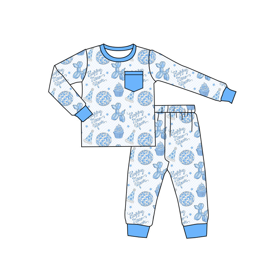 25.8.29 custom each style moq 5 eta 4-6week Sibling Sisters happy new year baby girl long sleeve pants sets 2