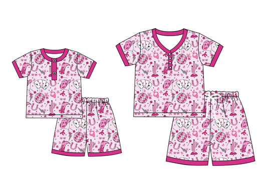 4.24 custom each style moq 5eta 4-6week Sibling Sister boot hat catcus short sleeve shorts sets and adult sets match design