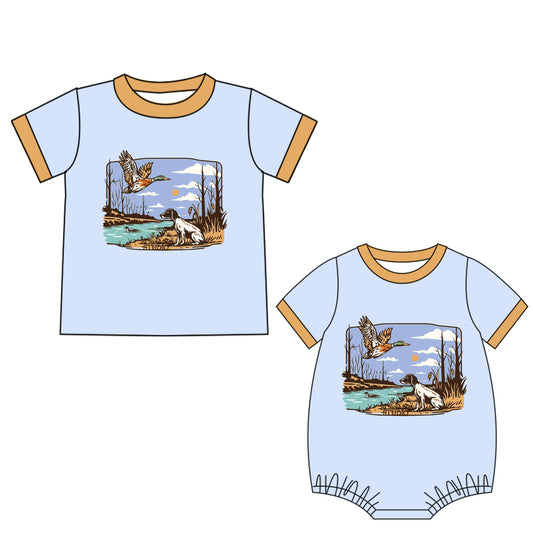 4.21 custom each style moq 5eta 4-6week Sibling Sister duck baby boy short sleeve rompers and top match family design