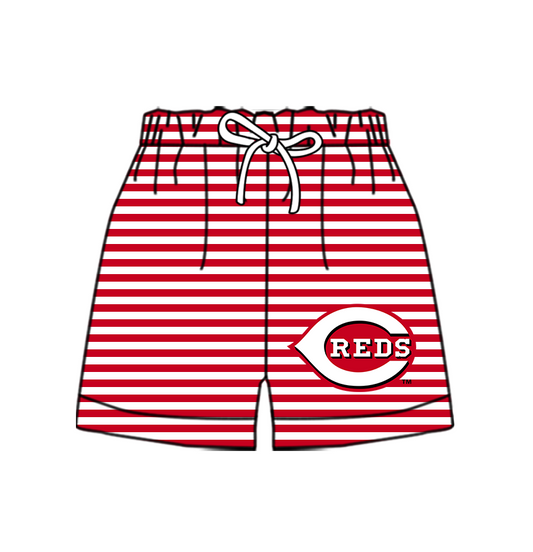 Custom moq 5 mix size milk silk summer teams Baby Red Striped Drawstring Shorts for Children Elastic Waist Kids Summer Shorts