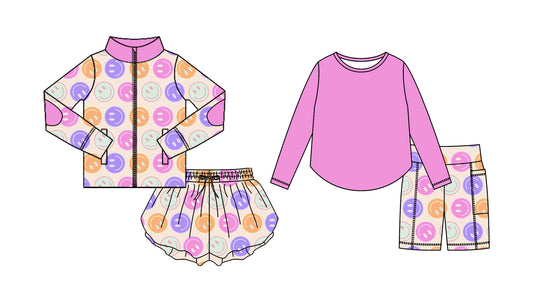 25.8.30 custom each style moq 5eta 4-6week Sibling Sisters smiley baby girl long sleeve shorts sets and skirts sets match family design