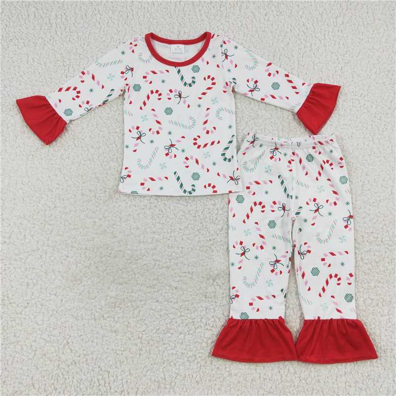 Baby boys girls Christmas style candy cane print white Family Series Siblings Set