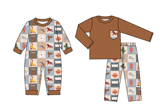 25.7.11 custom each style moq 5eta 4-6week Sibling Sister boot horse baby boy long sleeve pants sets and rompers match family design