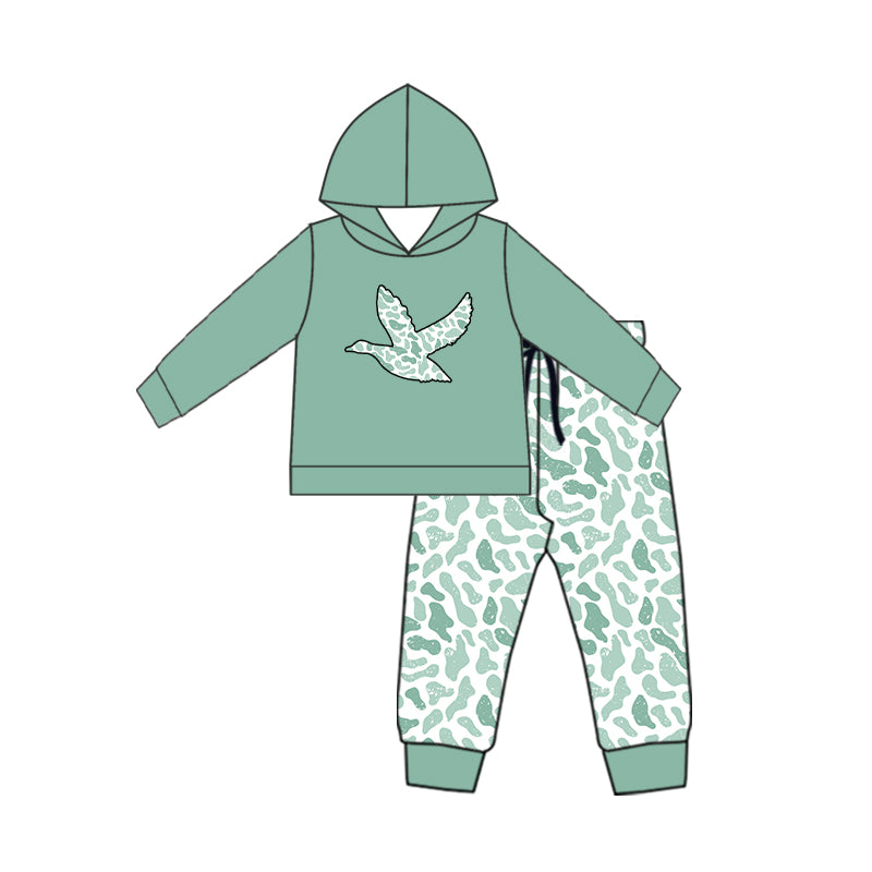 6.12 custom each style moq 5eta 4-5week Sibling Sister green duck leopard girls hooded sets and boys sets and dress match family design