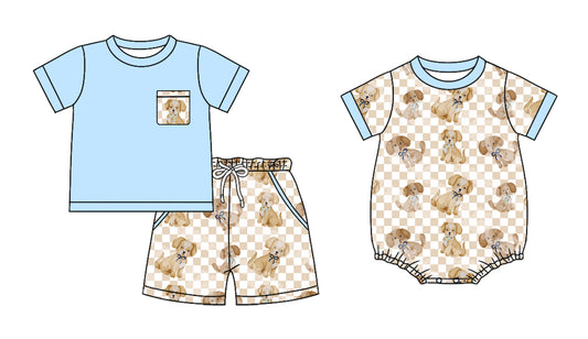 25.12.16 custom each style moq 5 eta 6-8week Sibling Sister puppy bow baby boy short sleeve shorts sets and romper match design