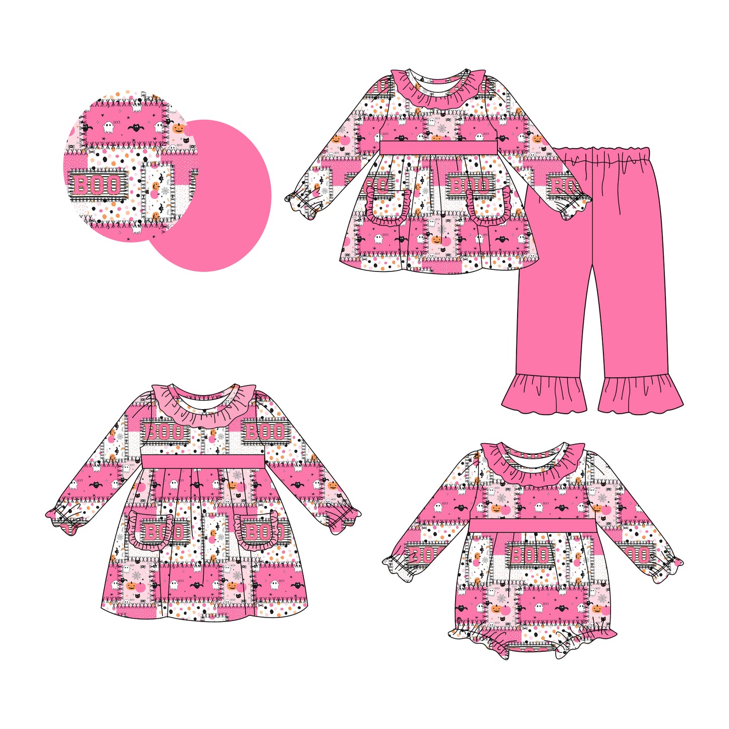 25.8.2 custom each style moq 5eta 4-6week Sibling Sisters halloween baby girl long sleeve pants sets and dress and rompers match family design