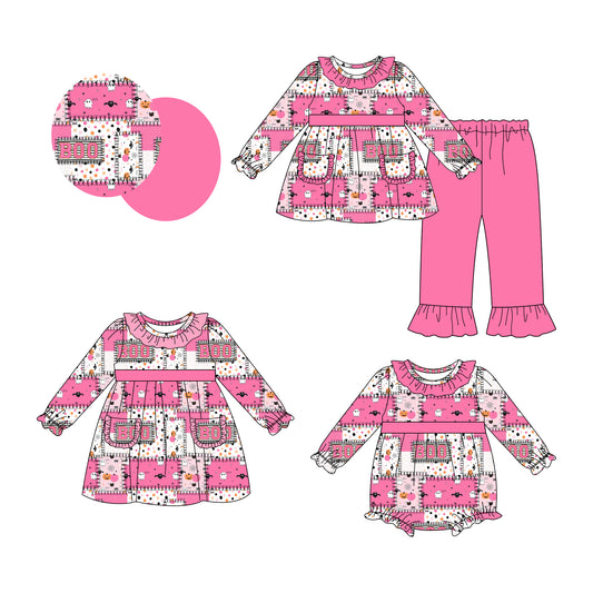 25.8.2 custom each style moq 5eta 4-6week Sibling Sisters halloween baby girl long sleeve pants sets and dress and rompers match family design