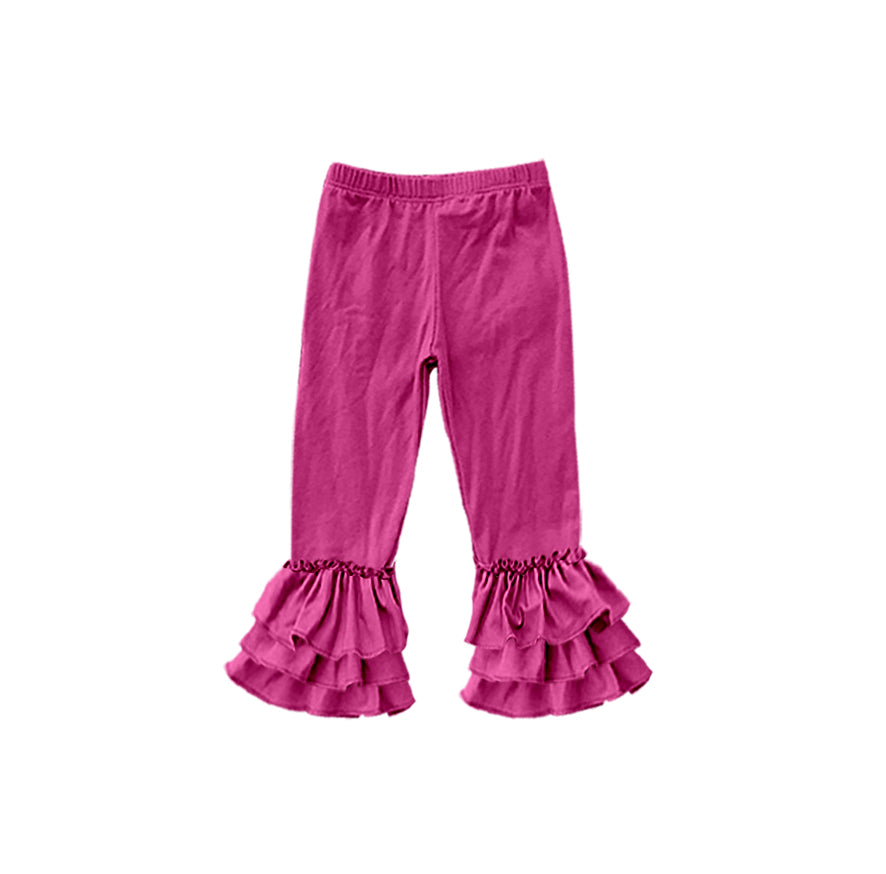 custom moq 5 girls icing cotton pants Raspberry Pink three-tiered ruffled trousers