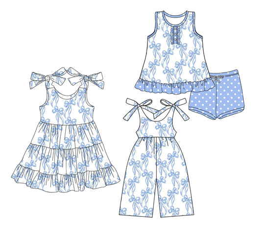 3.28 custom each style moq 5eta 4-6week Sibling Sister bow baby girl short sleeve shorts sets and dresses and jumpsuit match design