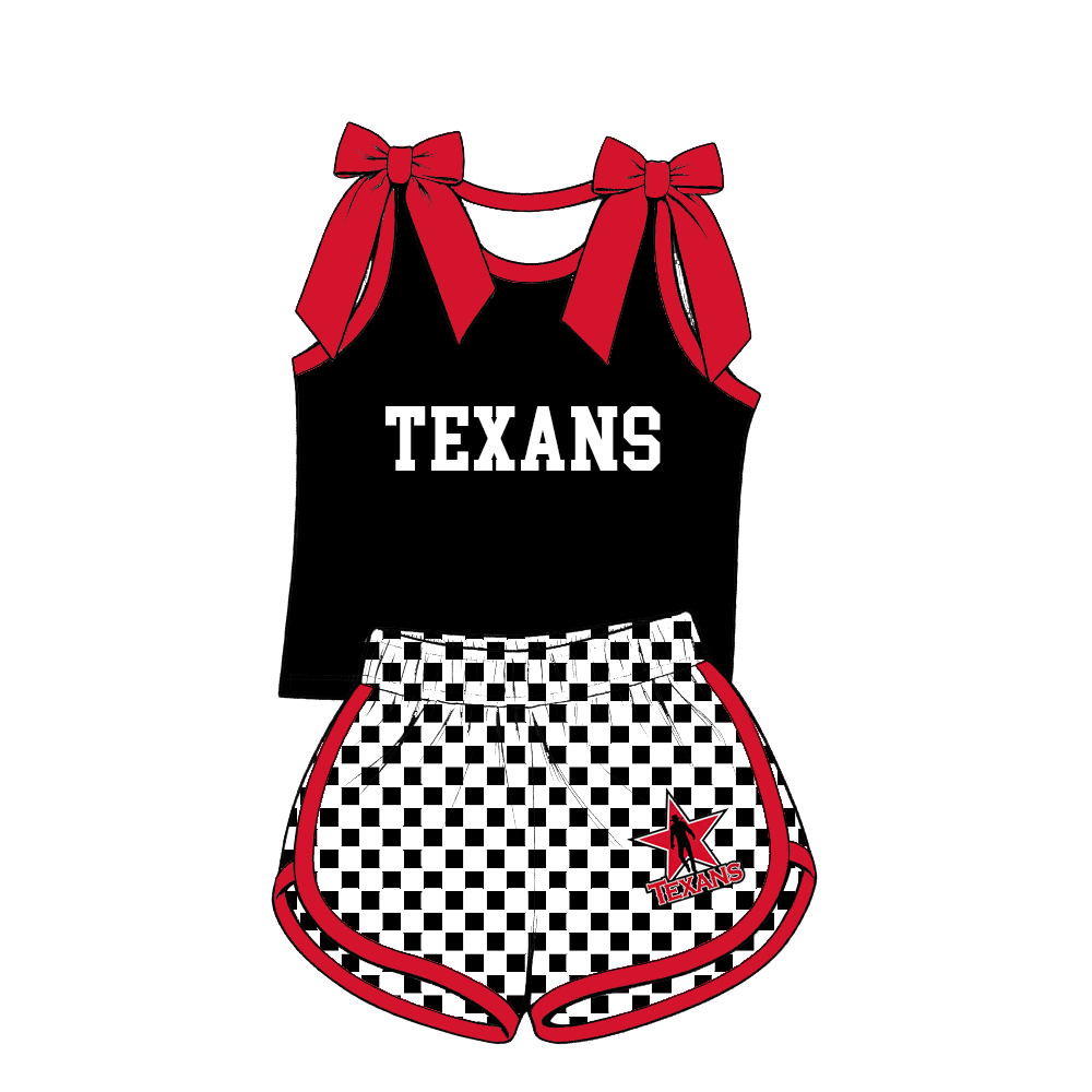 custom moq 5 mix size MSD070807 Baby Girls Summer Checked Bow Sleeveless Tank Top Checked Elastic Waist Shorts Set
