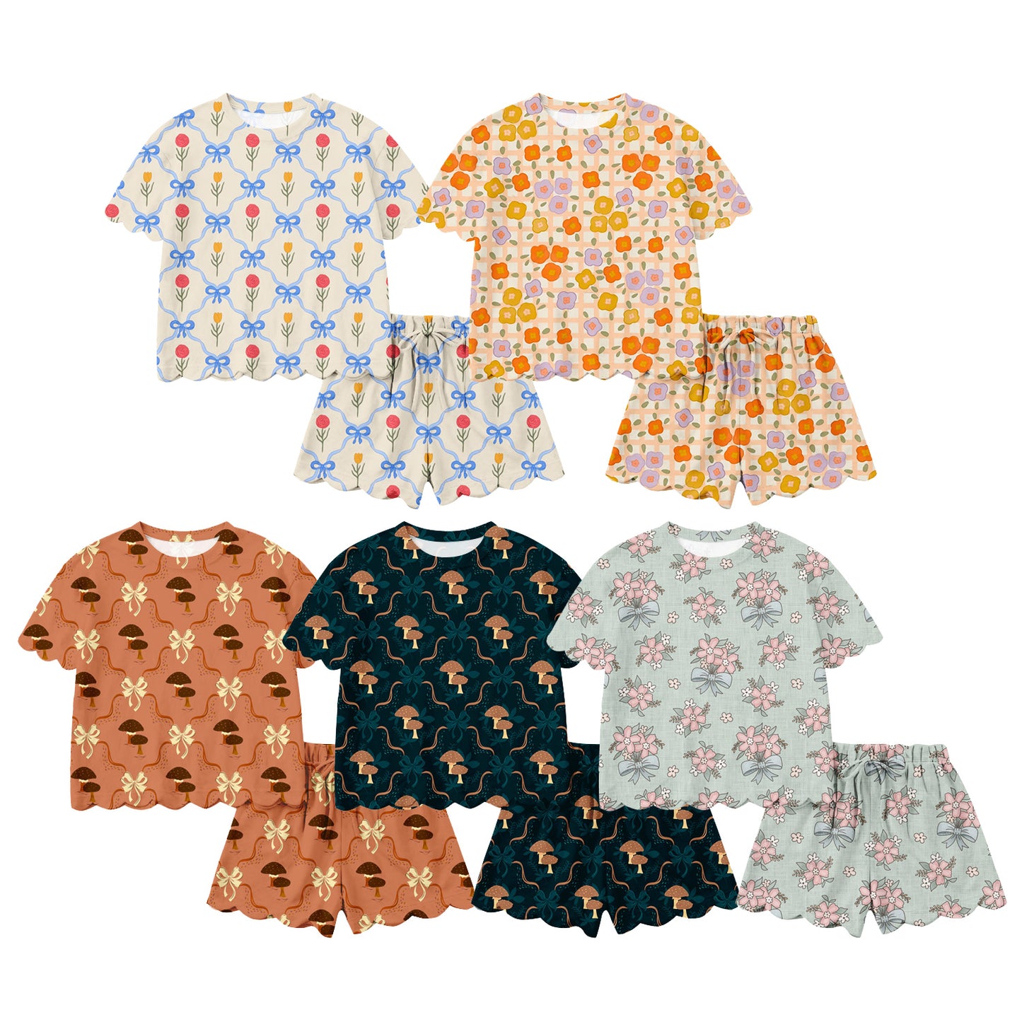 26.1.23 custom each style moq 5 eta 6-8week Scallop Sibling Sisters baby girl clothes short sleeve shorts sets 5 match family design